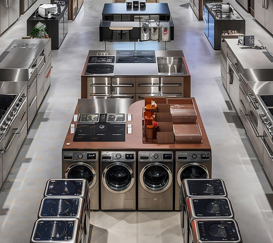 Become a Partner with VELMARK – showroom of washing machines, ovens, and appliance parts ready for distribution